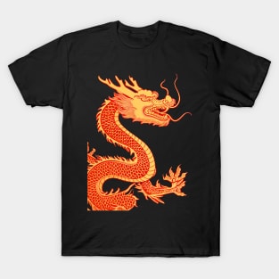 Chinese Golden Dragon on a Lucky Red Background: Chinese New Year, Year of the Dragon on a dark (Knocked Out) background T-Shirt